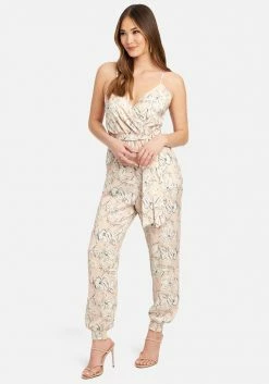 TC Printed Satin Wrap Top Jumpsuit
