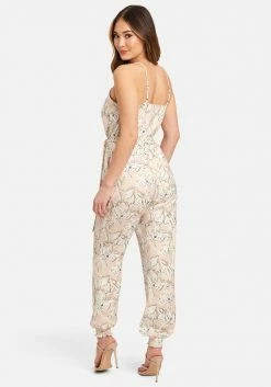TC Printed Satin Wrap Top Jumpsuit