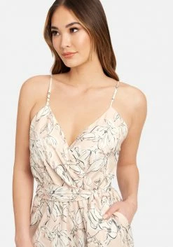 TC Printed Satin Wrap Top Jumpsuit