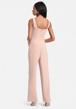 TC Knit Crepe Rhinestone Hook & Eye Wide Leg Jumpsuit