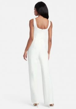 TC Knit Crepe Rhinestone Hook & Eye Wide Leg Jumpsuit