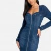 TC Festival Season Long Sleeve Zip Front Bustier Denim Dress