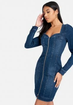 TC Festival Season Long Sleeve Zip Front Bustier Denim Dress