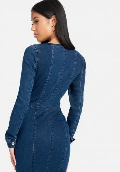 TC Festival Season Long Sleeve Zip Front Bustier Denim Dress