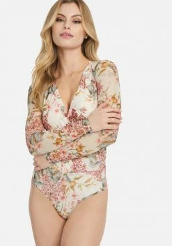 TC Bridal Printed Mesh Cross Front Bodysuit