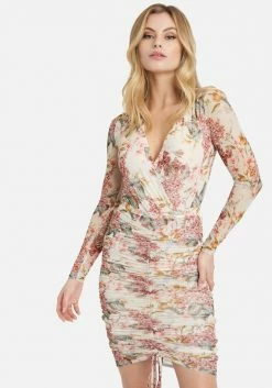 TC Bridal Printed Mesh Cross Front Bodysuit