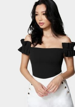 TC Night Out Knit Crepe Off Shoulder Ruffle Top