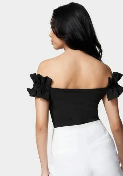 TC Night Out Knit Crepe Off Shoulder Ruffle Top