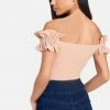 TC Knit Crepe Off Shoulder Ruffle Top