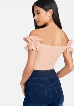 TC Knit Crepe Off Shoulder Ruffle Top
