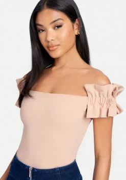 TC Knit Crepe Off Shoulder Ruffle Top