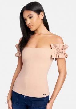 TC Knit Crepe Off Shoulder Ruffle Top