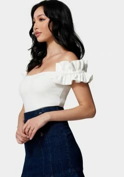 TC Festival Season Knit Crepe Off Shoulder Ruffle Top