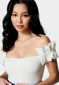 TC Festival Season Knit Crepe Off Shoulder Ruffle Top