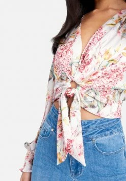 TC Printed Woven Self Tie Blouse Night Out