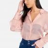 TC Velvet Chiffon Button Down Oversized Blouse