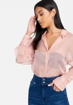 TC Velvet Chiffon Button Down Oversized Blouse