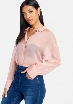 TC Velvet Chiffon Button Down Oversized Blouse