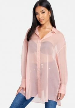 TC Velvet Chiffon Button Down Oversized Blouse