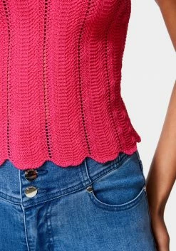 TC Festival Season Scallop Hem Pointelle Sweater Halter Top