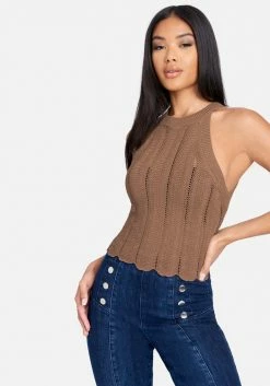 TC Scallop Hem Pointelle Sweater Halter Top