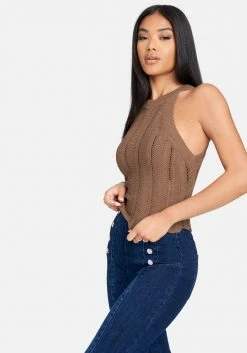 TC Scallop Hem Pointelle Sweater Halter Top