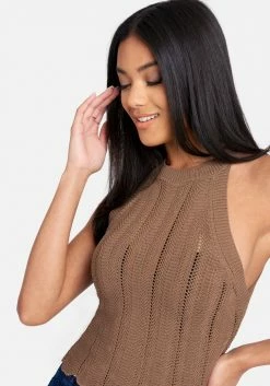 TC Scallop Hem Pointelle Sweater Halter Top