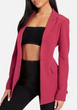 TC Tailoring Woven Twill Fitted One Button Long Jacket