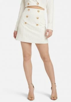 TC Spring/Summer Stripe Twill Button Detail A Line Skirt