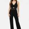 TC Knit Crepe Jumpsuit W/ Front Cutout & Contrast Piping