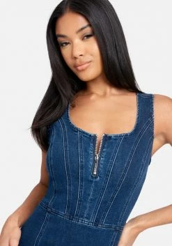 TC Multi Seam Zip Front Denim Dress Festival Season