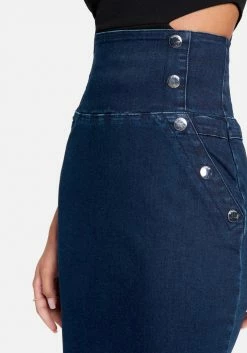 TC High Waist Snap Front Detail Zip Back Pencil Denim Skirt Spring/Summer