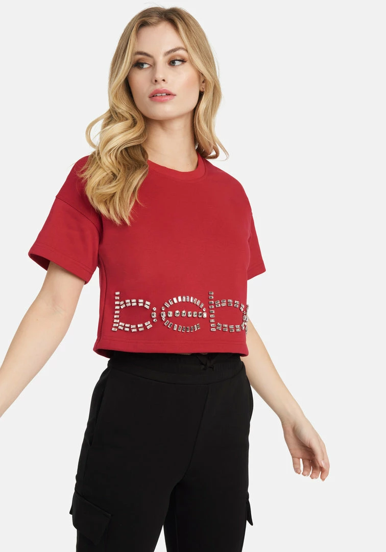 TC Bebe Rhinestone Logo French Terry Crop Top 1 TC Bebe Rhinestone Logo French Terry Crop Top