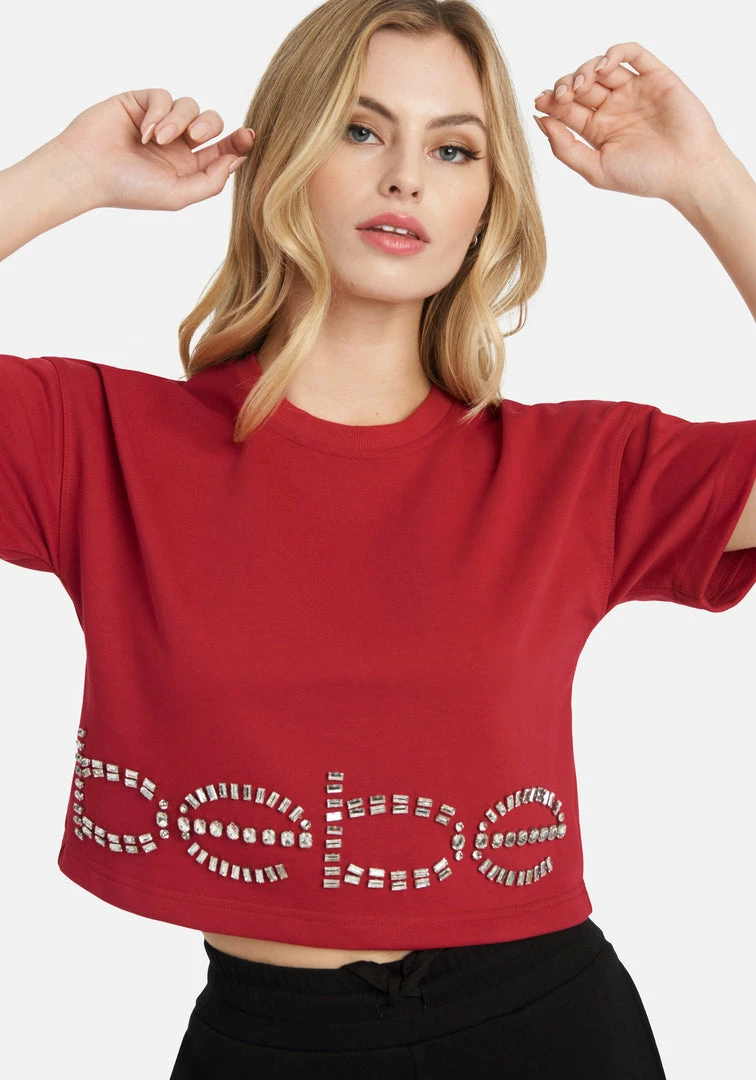 TC Bebe Rhinestone Logo French Terry Crop Top 5 TC Bebe Rhinestone Logo French Terry Crop Top