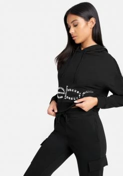 TC Bebe Stone Logo French Terry Hooded Top