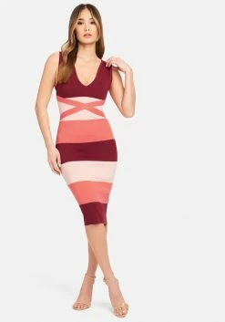 JUMP Bandage Dresses Color Blocked Bandage Midi Dress