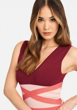 JUMP Bandage Dresses Color Blocked Bandage Midi Dress