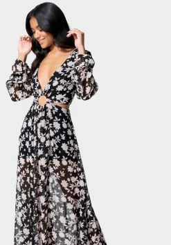 JUMP Plunging O-Ring Detail Maxi Dress