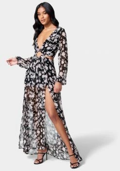 JUMP Plunging O-Ring Detail Maxi Dress