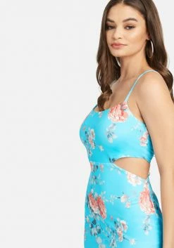 JUMP Printed Side Cutout Midi Slit Dress