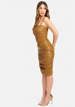JUMP Ruched Midi Faux Leather Dress Night Out