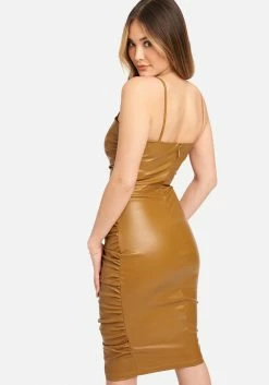 JUMP Ruched Midi Faux Leather Dress Night Out