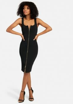 JUMP Bandage Double Ended Zipper Midi Dress Clothing
