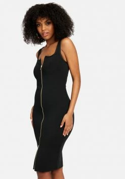 JUMP Bandage Double Ended Zipper Midi Dress Clothing