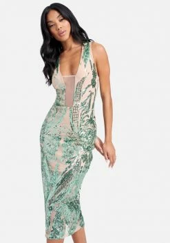 JUMP Illusion Sparkle Mesh Sequin Dress Bridal