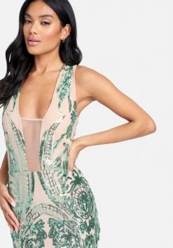 JUMP Illusion Sparkle Mesh Sequin Dress Bridal