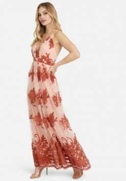 JUMP Bridal Plunge Neck Embroidered Maxi