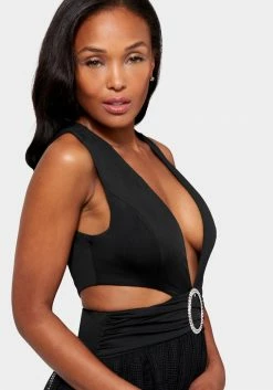 JUMP Mesh Deep V Buckle Gown New