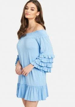 JUMP Off Shoulder Ruffle Smock Dress Clothing