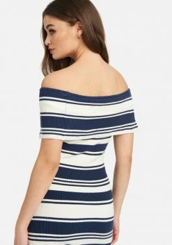 JUMP Off Shoulder Striped Sweater Dress